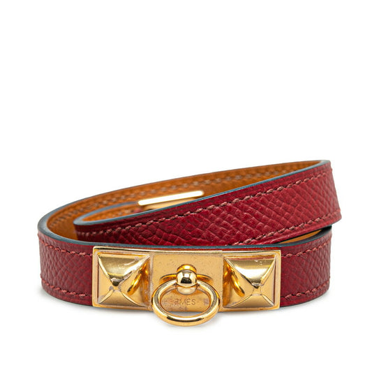 Hermes Rivale Double Tour Bracelet Wine Red Gold