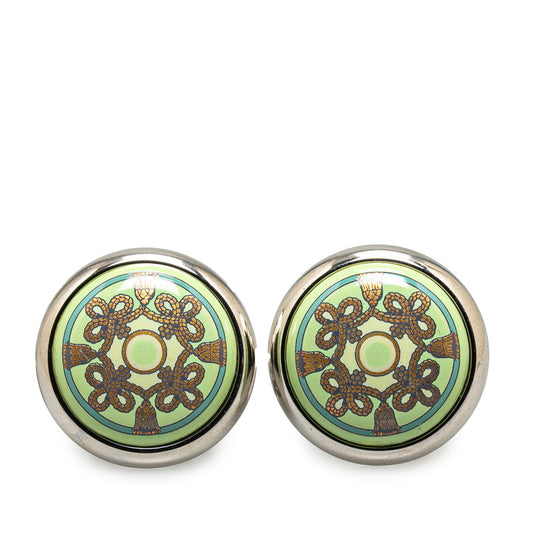 Hermes Enamel Silver Earrings Emerald Green