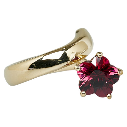 K18YG Yellow Gold Garnet Flower Ring