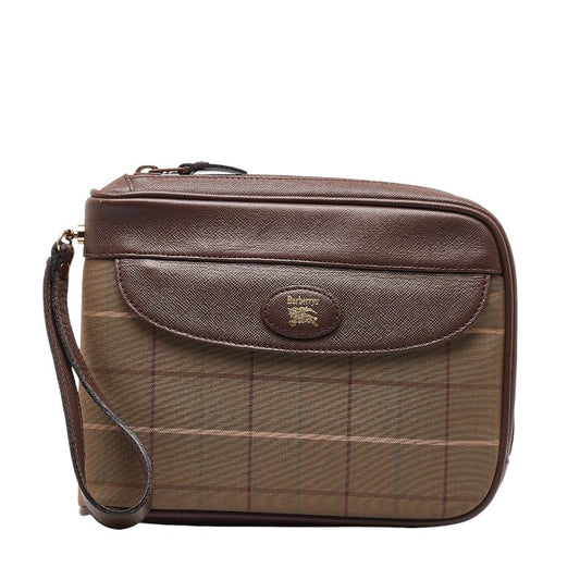 Burberry Check Canvas Leather Pouch Clutch