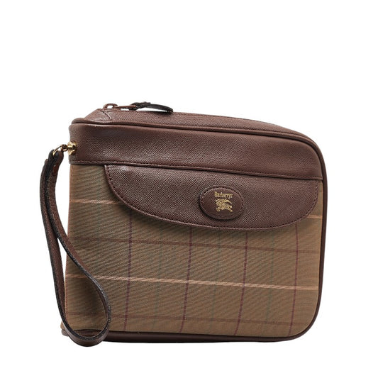 Burberry Check Canvas Leather Pouch Clutch