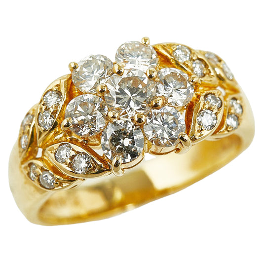 K18YG Yellow Gold Diamond Flower Ring