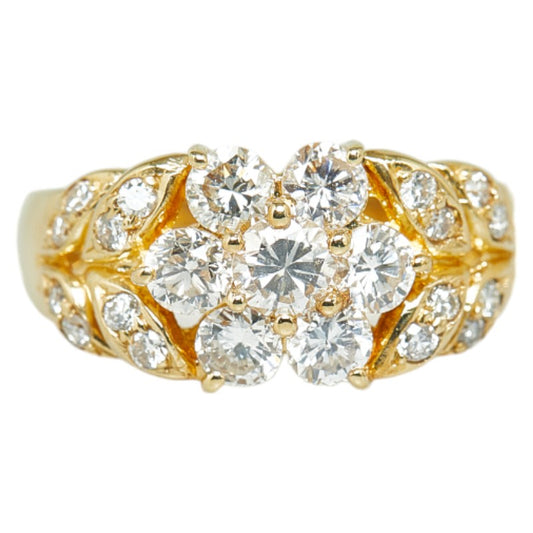 K18YG Yellow Gold Diamond Flower Ring