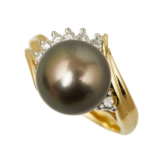 K18YG Yellow Gold Black Pearl Diamond Ring