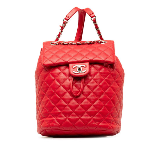 Chanel Matelasse Coco Mark Lambskin Backpack Red