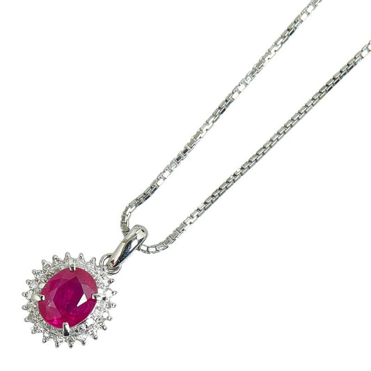 Platinum Ruby 1.62ct Diamond 0.21ct Pendant Necklace