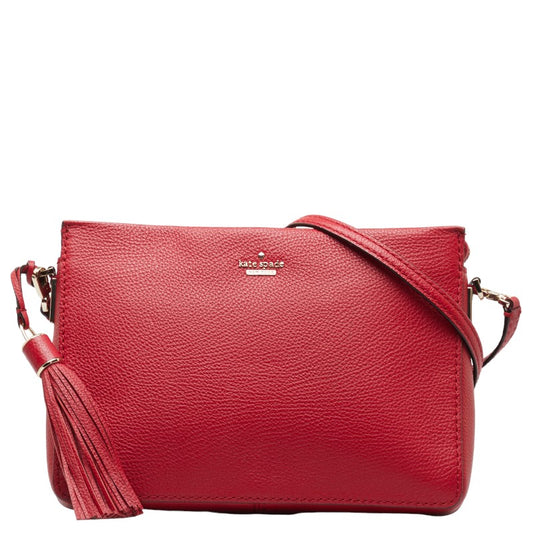 Kate Spade Logo Tassel Leather Shoulder Bag Red