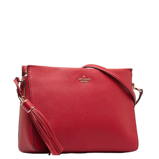 Kate Spade Logo Tassel Leather Shoulder Bag Red