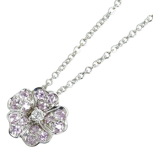 K18WG White Gold Diamond Flower Pendant Necklace