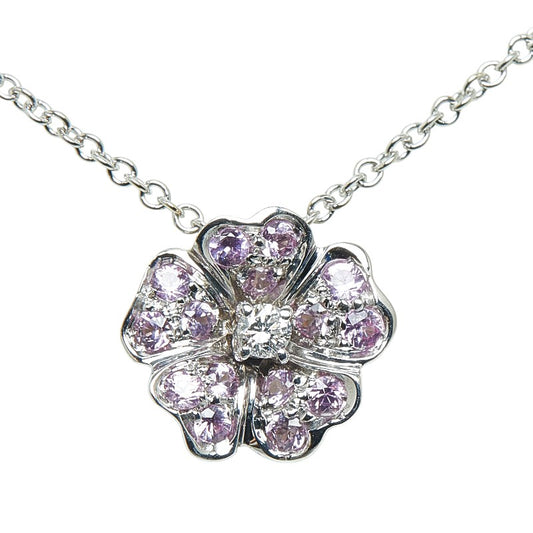 K18WG White Gold Diamond Flower Pendant Necklace