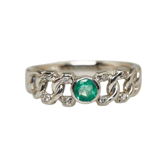 Pt900 Platinum Emerald Diamond Ring