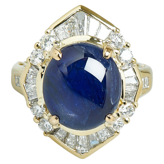 K18YG Yellow Gold Star Sapphire 11.80ct Diamond 1.64ct Ring