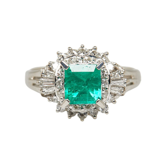 Pt900 Platinum Emerald 0.94ct Diamond 0.52ct Ring