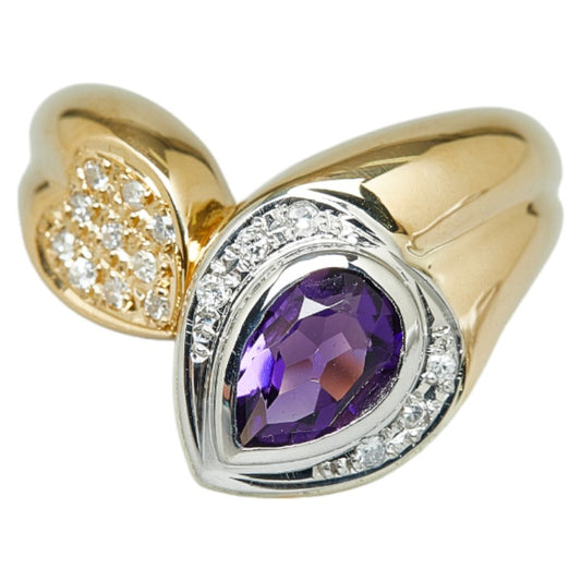 K18 Gold Pt900 Platinum Amethyst Diamond Ring