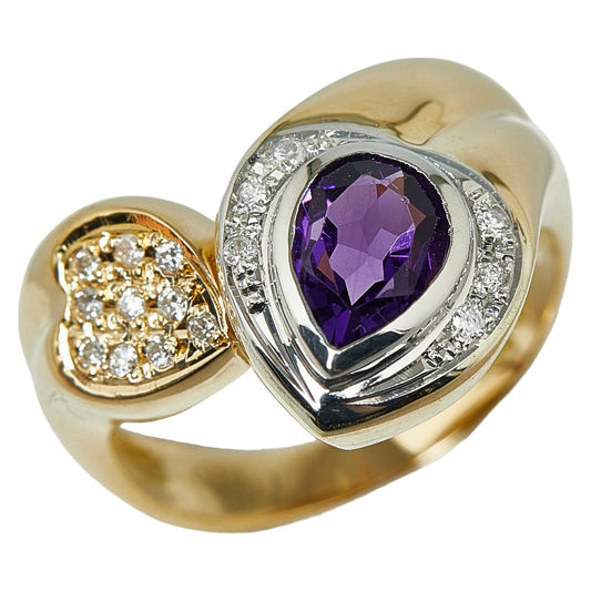 K18 Gold Pt900 Platinum Amethyst Diamond Ring