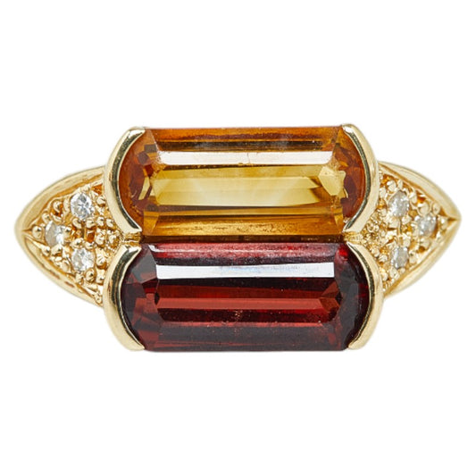 K18YG Gold Garnet Citrine Topaz Ring