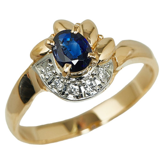 K18 Gold Pt900 Platinum Sapphire Diamond Ring