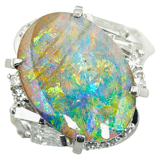 Pt900 Platinum Boulder Opal 5.80ct Diamond 0.58ct Ring