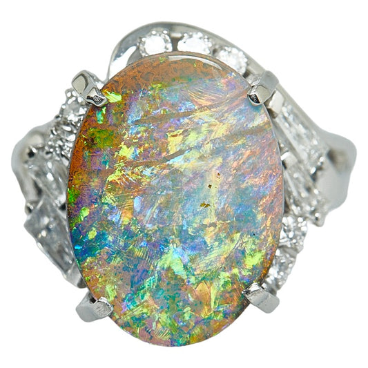 Pt900 Platinum Boulder Opal 5.80ct Diamond 0.58ct Ring