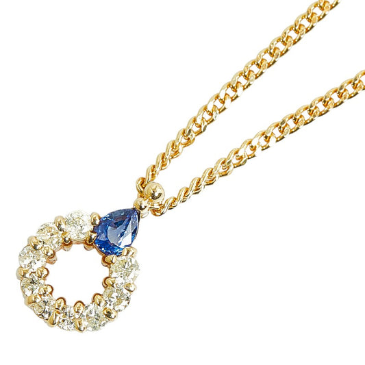 K18YG Gold Sapphire Diamond Teardrop Necklace