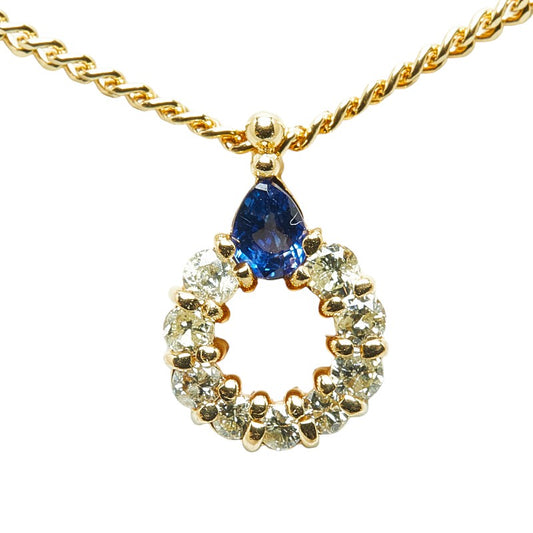 K18YG Gold Sapphire Diamond Teardrop Necklace