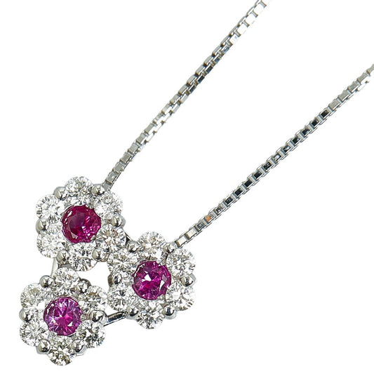 K18WG White Gold Ruby Diamond Pendant Necklace