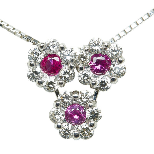 K18WG White Gold Ruby Diamond Pendant Necklace