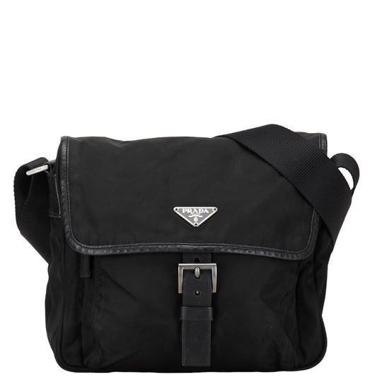 Prada Nylon Leather Triangle Logo Shoulder Bag