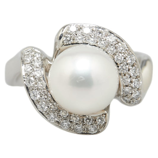 Pt900 Platinum Pearl 10mm Diamond 0.422ct Ring