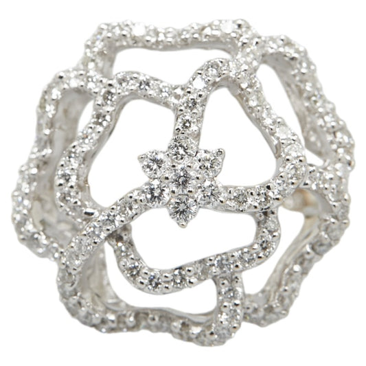 K18WG White Gold Diamond Rose Flower Ring