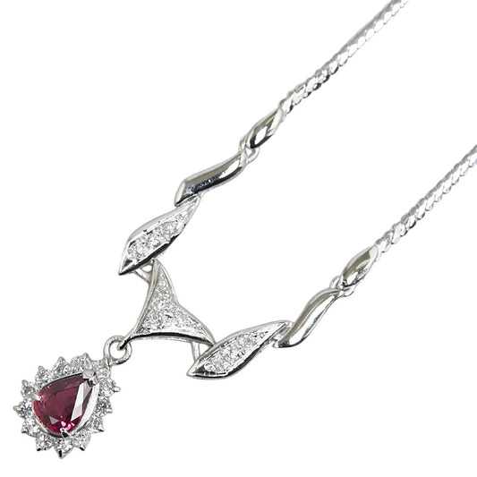 Pt850 Platinum Ruby 0.68ct Diamond 0.28ct Necklace