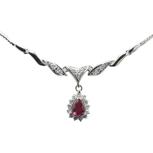 Pt850 Platinum Ruby 0.68ct Diamond 0.28ct Necklace