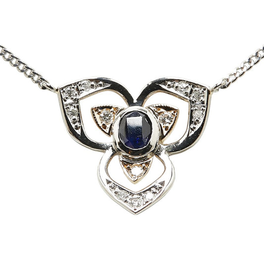 Platinum Yellow Gold Sapphire Diamond Pendant Necklace