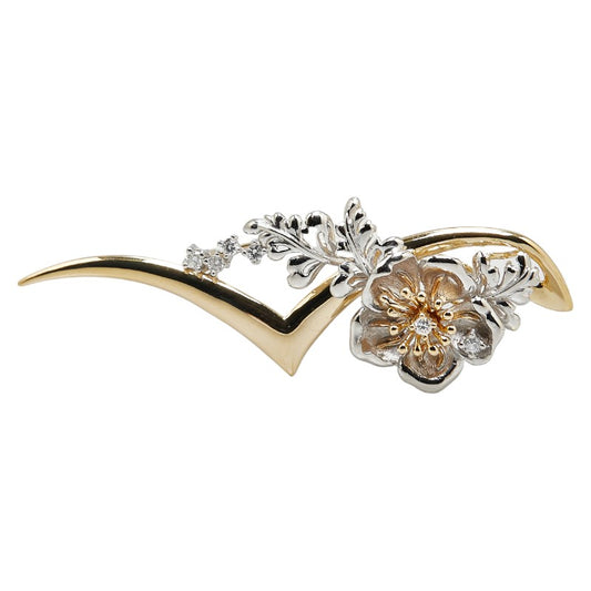 K18YG Yellow Gold Pt900 Platinum Diamond Flower Pendant Brooch