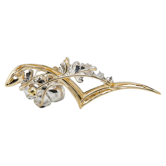 K18YG Yellow Gold Pt900 Platinum Diamond Flower Pendant Brooch