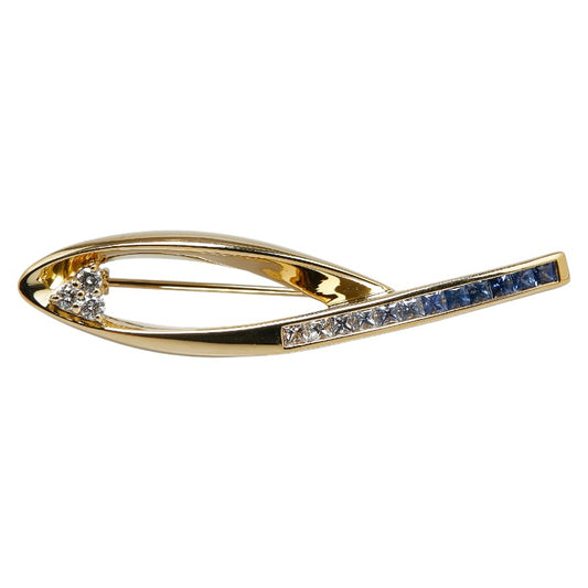 K18YG Yellow Gold Sapphire Diamond Brooch