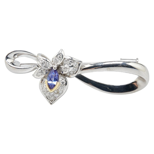 K18WG White Gold Tanzanite Diamond Brooch