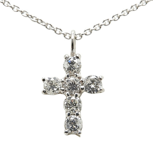 K18WG White Gold Diamond Cross Pendant Necklace