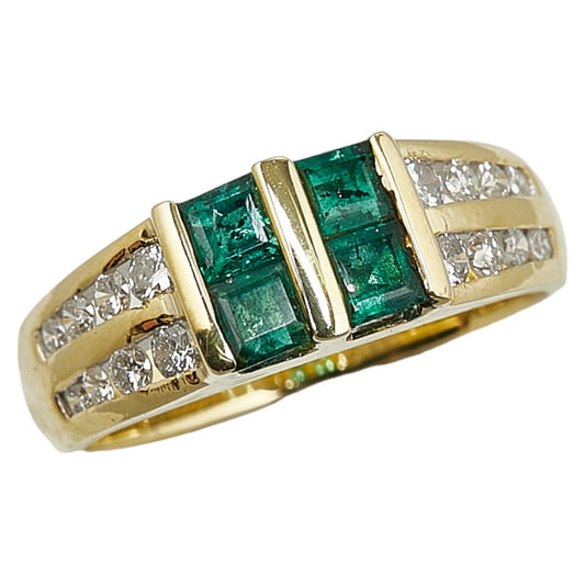 K18YG Yellow Gold Emerald Diamond Ring