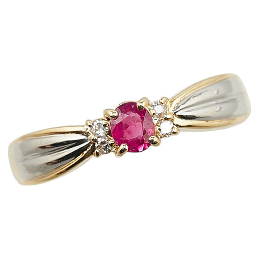 K18 Gold Pt900 Platinum Ruby Diamond Ring