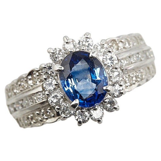 Pt900 Platinum Sapphire 1.26ct Diamond 0.75ct Ring