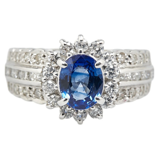 Pt900 Platinum Sapphire 1.26ct Diamond 0.75ct Ring