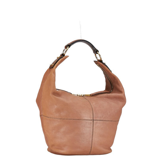 Celine Leather One Shoulder Bag Beige Brown