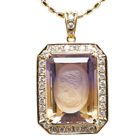 Tasaki K18YG Gold Ametrine Diamond Cameo Necklace