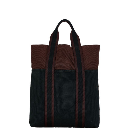 Hermes Cotton Cabas Handbag Black Bordeaux