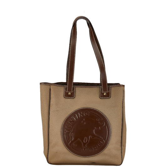 HUNTING WORLD Canvas Leather Tote Bag Brown