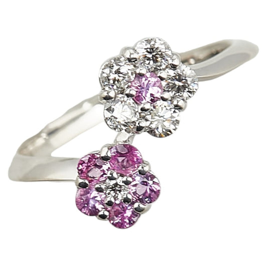 K18WG White Gold Pink Sapphire Flower Ring