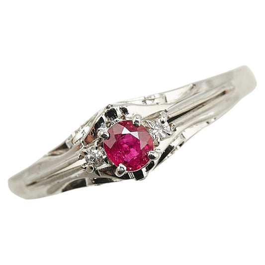 K14WG White Gold Ruby Diamond Ring