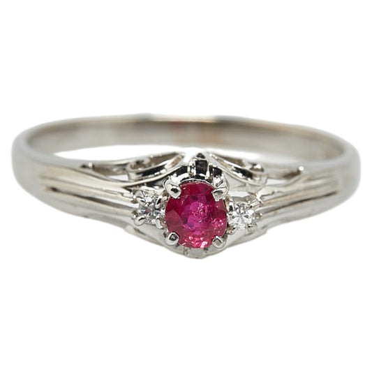 K14WG White Gold Ruby Diamond Ring