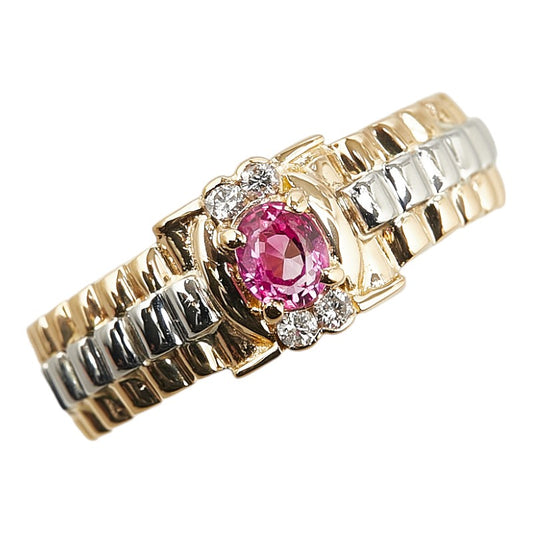 Pt900 Platinum K18YG Yellow Gold Pink Sapphire Diamond 0.06ct Ring